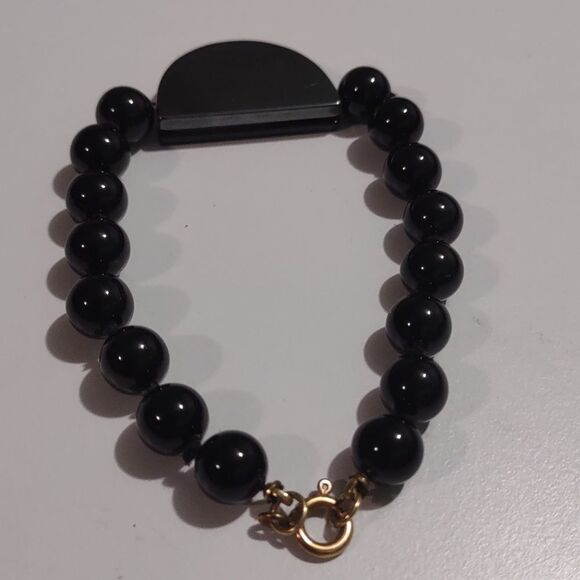 Women's Black Beaded Bracelet with Two Tone Black Pendant - Picture 2 of 4